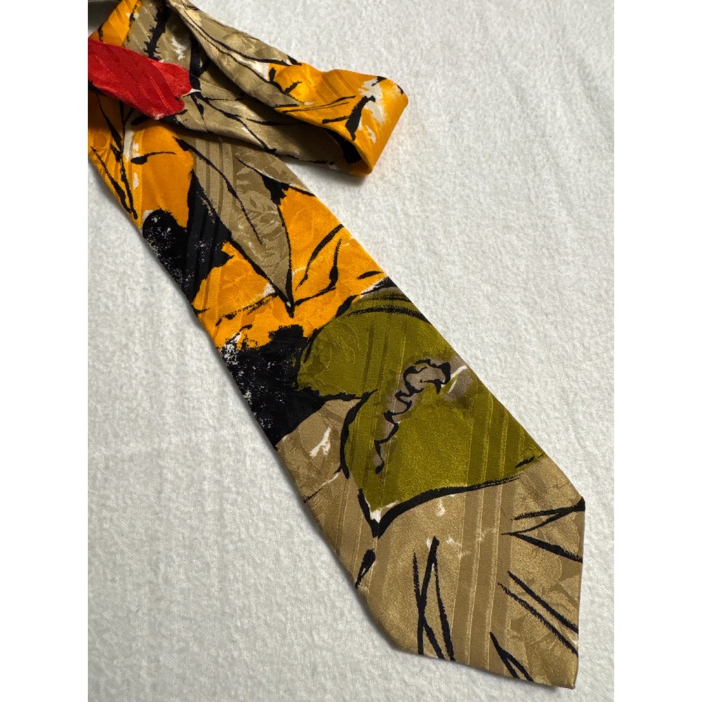 Brioni Roma Necktie Mens Orange Green Red Abstract Fall Silk Made in Italy